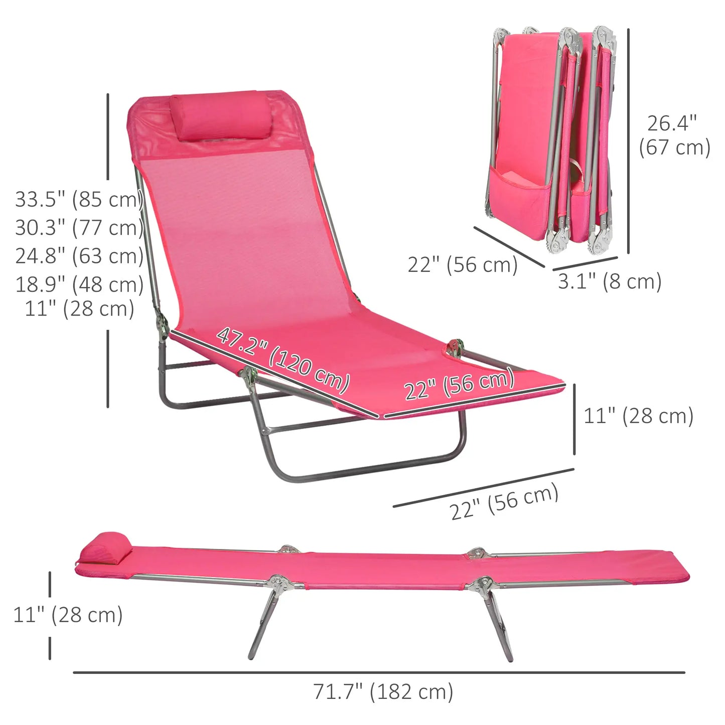 Set of 2 Folding Chaise Lounge Chairs, Outdoor, Reclining, Pink Lounger Chairs at Gallery Canada