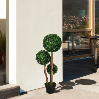 35 Inch Artificial Boxwood Topiary Tree, Triple Ball, Dark Green Artificial Trees at Gallery Canada