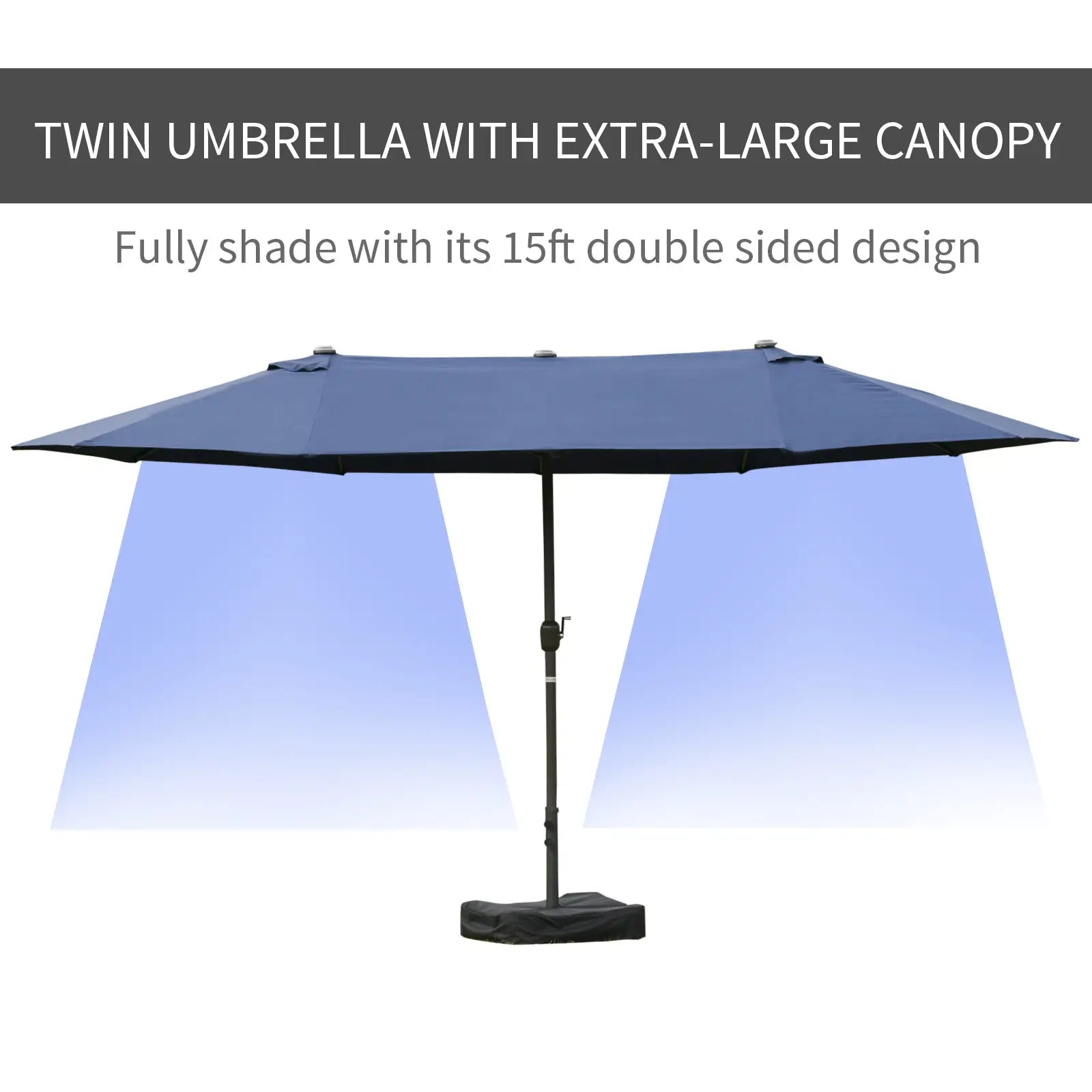 15' Outdoor Patio Umbrella, Twin Canopy Sunshade, Steel Table, Dark Blue Sun Umbrellas at Gallery Canada