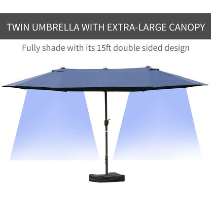 15' Outdoor Patio Umbrella, Twin Canopy Sunshade, Steel Table, Dark Blue Sun Umbrellas at Gallery Canada