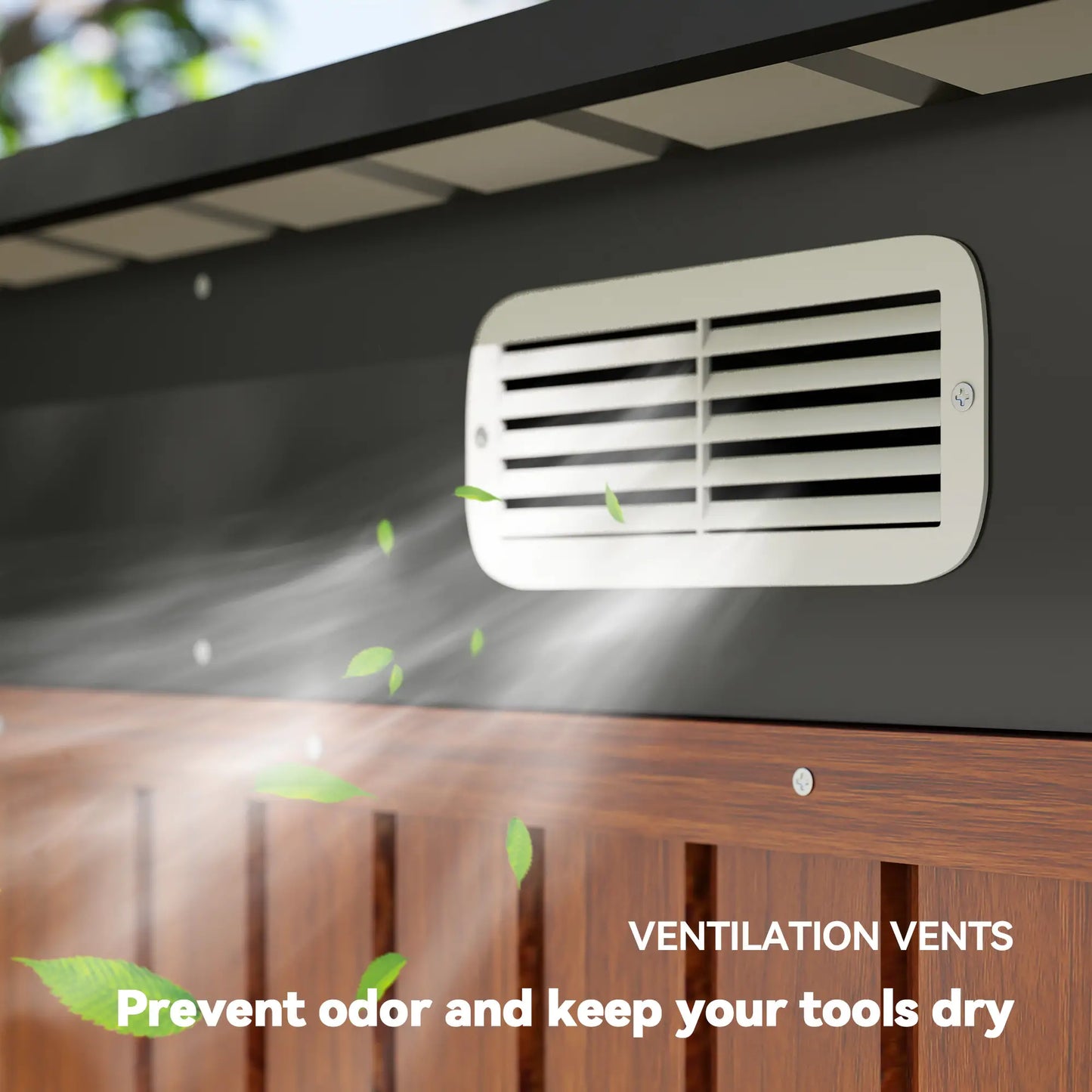 8 x 4FT Galvanized Metal Garden Storage Shed, Double Doors, 2 Vents, Teak