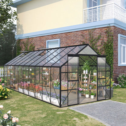 20' x 8' Aluminum Polycarbonate Greenhouse, Adjustable Roof Vent, Black Walk In Greenhouses at Gallery Canada