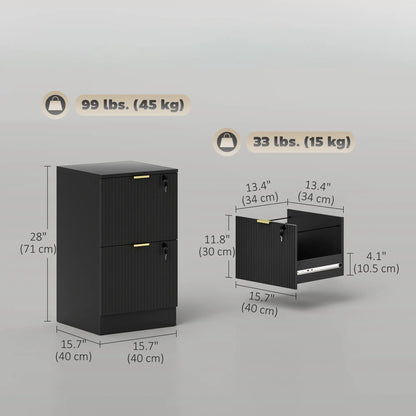 Lockable Filing Cabinet, 2 Fluted Drawers, Adjustable Hanging Rails, Black Office Cabinets & Cupboards at Gallery Canada