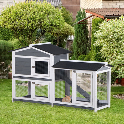 2-Tier Wooden Rabbit Hutch With Ramp, Outdoor Run, Grey Rabbit Hutch at Gallery Canada