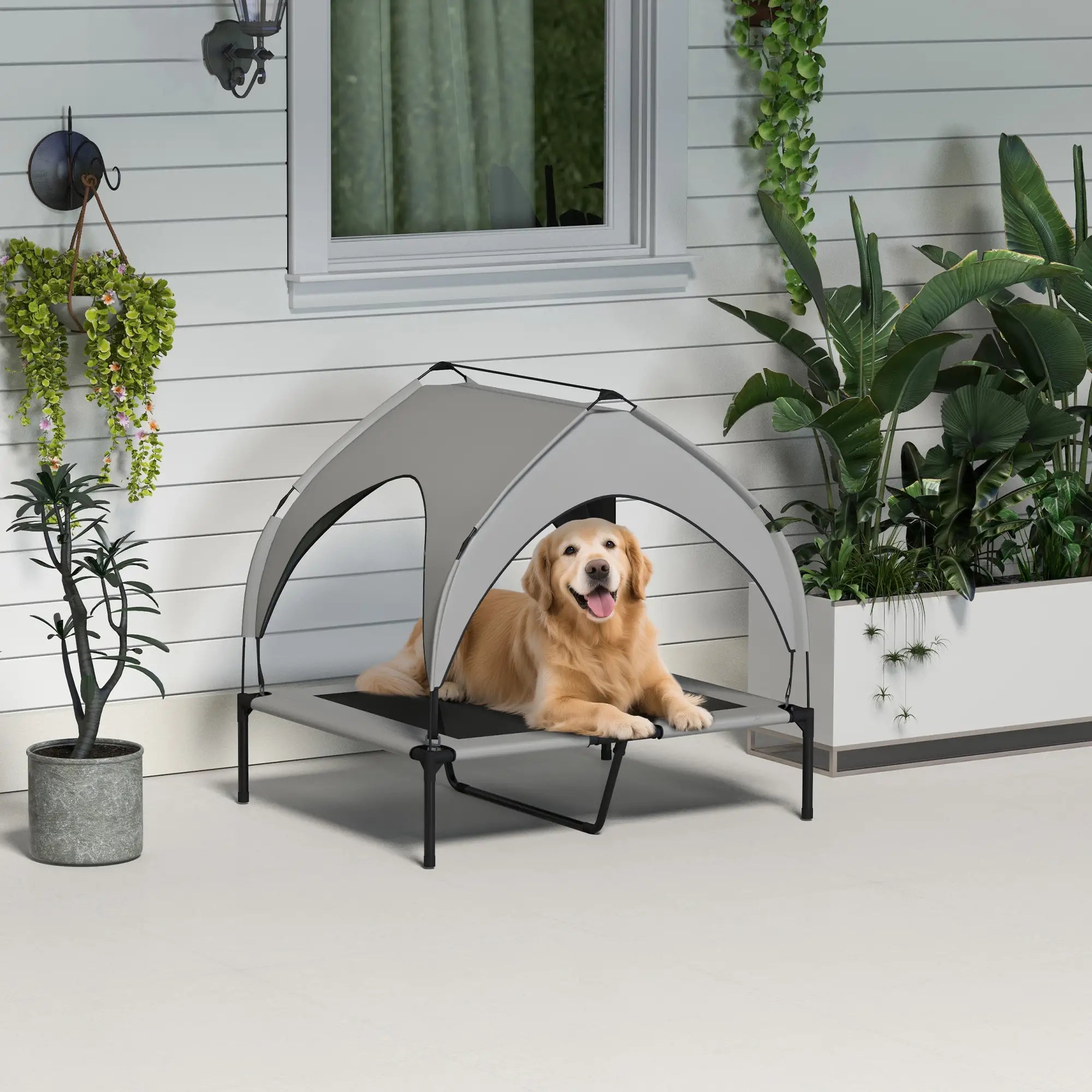 Raised Dog Bed, Cooling Cot with Canopy, Washable Mesh, Medium Large, Light Grey Elevated Dog Beds at Gallery Canada
