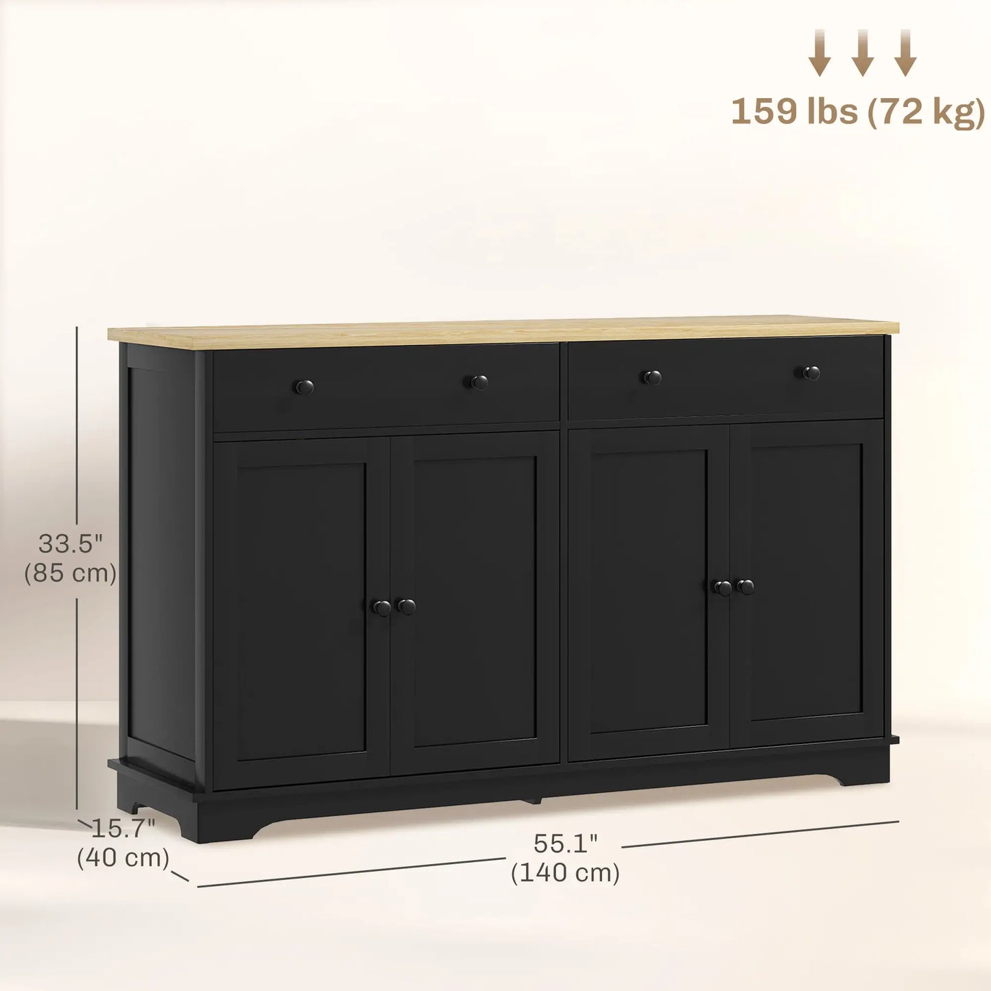 Modern Sideboard, Buffet Cabinet with Drawers, Adjustable Shelves, Black Storage Cabinets at Gallery Canada