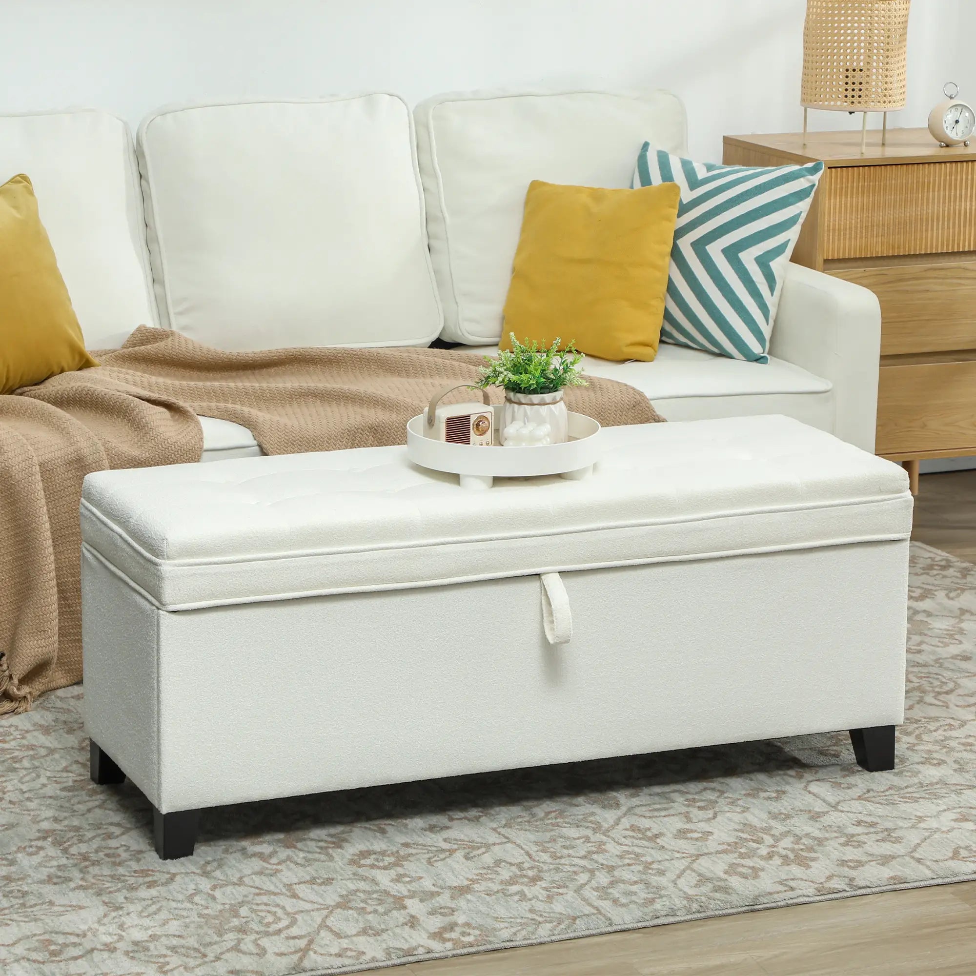 Storage Ottoman Bench, Foot Rest, 47 Inches, Cream White Storage Ottomans & Benches at Gallery Canada