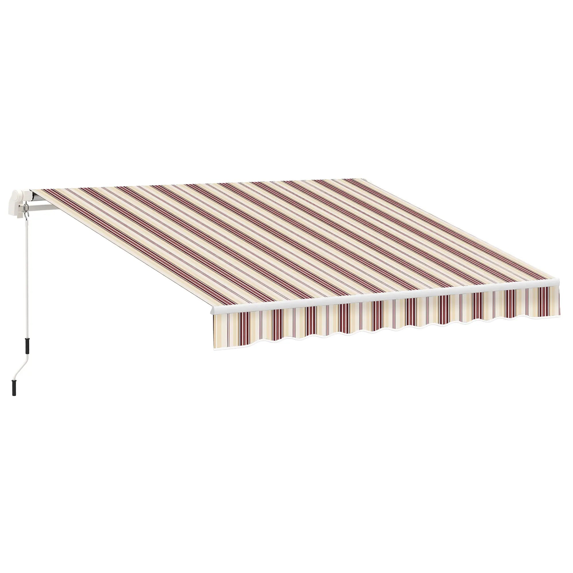 10' x 8' Manual Retractable Awning, Sun Shade Canopy, Aluminum Frame, UV Protection, Red Stripe, Red Deck Awnings Red Stripe at Gallery Canada