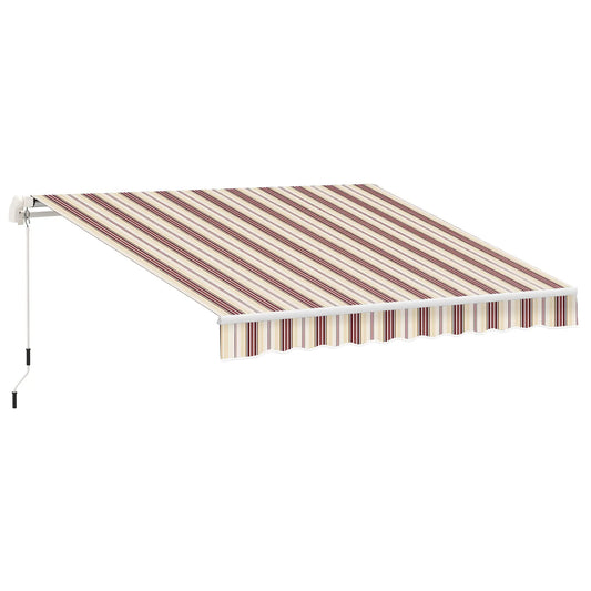 10' x 8' Manual Retractable Awning, Sun Shade Canopy, Aluminum Frame, UV Protection, Red Stripe, Red Deck Awnings Red Stripe at Gallery Canada
