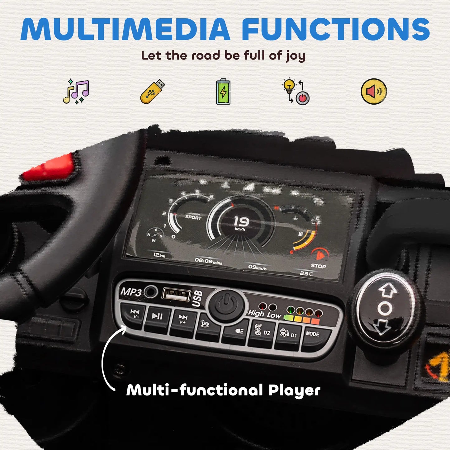 12V Ride On Car, Two-Seater, Electric Bucket, Shovel, Remote Control, Black Electric Toy Cars at Gallery Canada