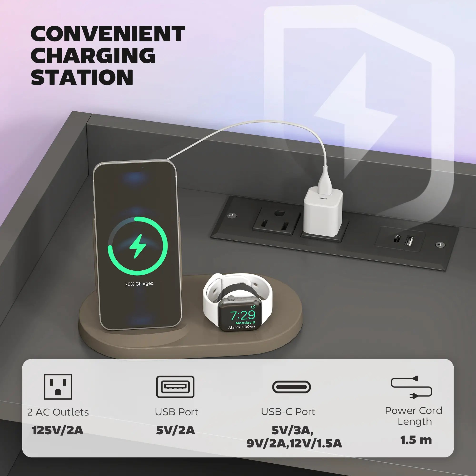 Wall Mounted Bedside Table, Set of 2 with Charging Station, Black Bedside Tables at Gallery Canada
