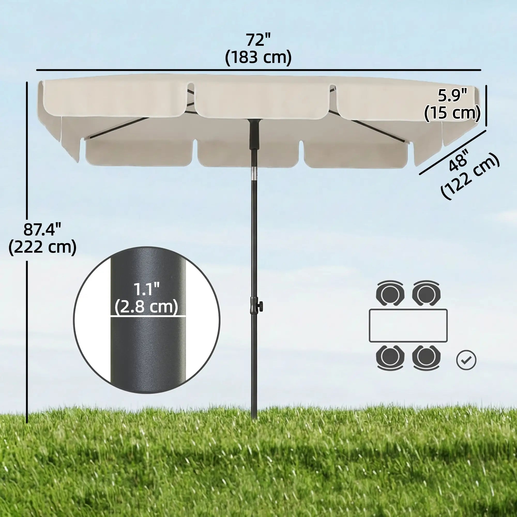 6' x 4' Beige Rectangular Patio Umbrella with Tilt Crank, Beige Sun Umbrellas at Gallery Canada