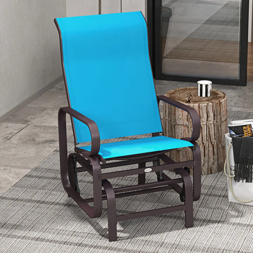 Patio Glider with Mesh Fabric, Outdoor Rocking Chair, Blue