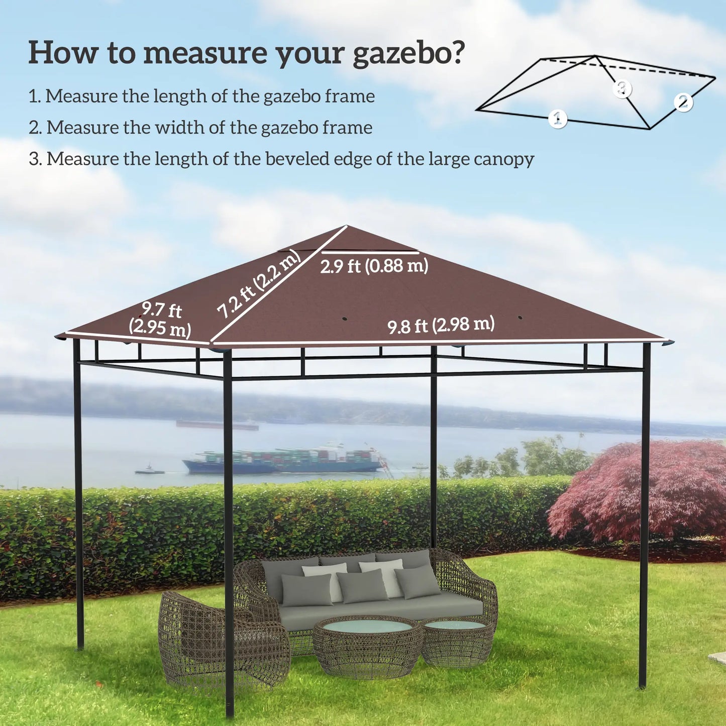 10' x 10' Square Gazebo Canopy, UV Protected, Sun Shade Gazebo Canopy Replacement at Gallery Canada