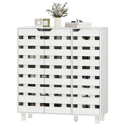 Shoe Cabinet, 21 Pair Storage with Hollowed-Out Doors, White Shoe Storage Cabinets & Racks White at Gallery Canada