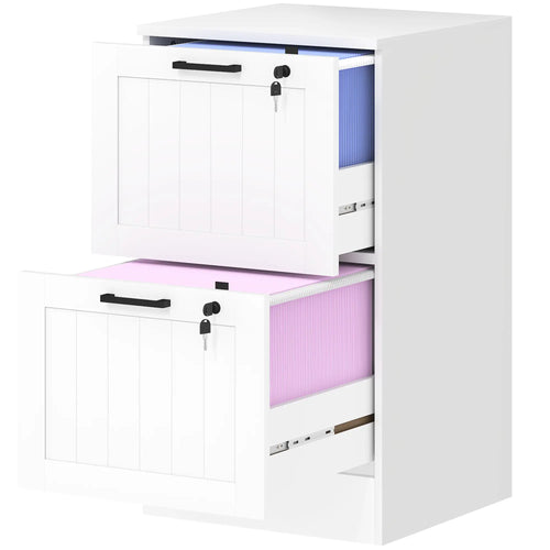 2 Drawer Filing Cabinet with Lock, Office Storage, A4 Letter Size, White