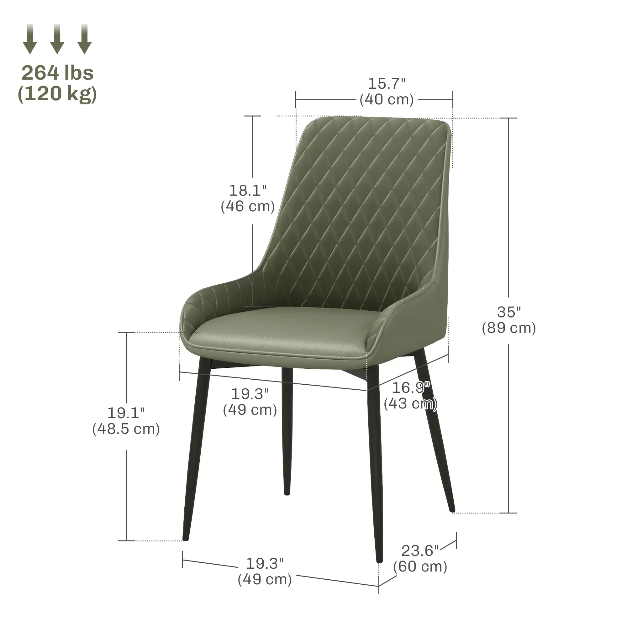 Modern Dining Chairs Set of 2, PU Leather, Metal Legs, Green Dining Chairs at Gallery Canada