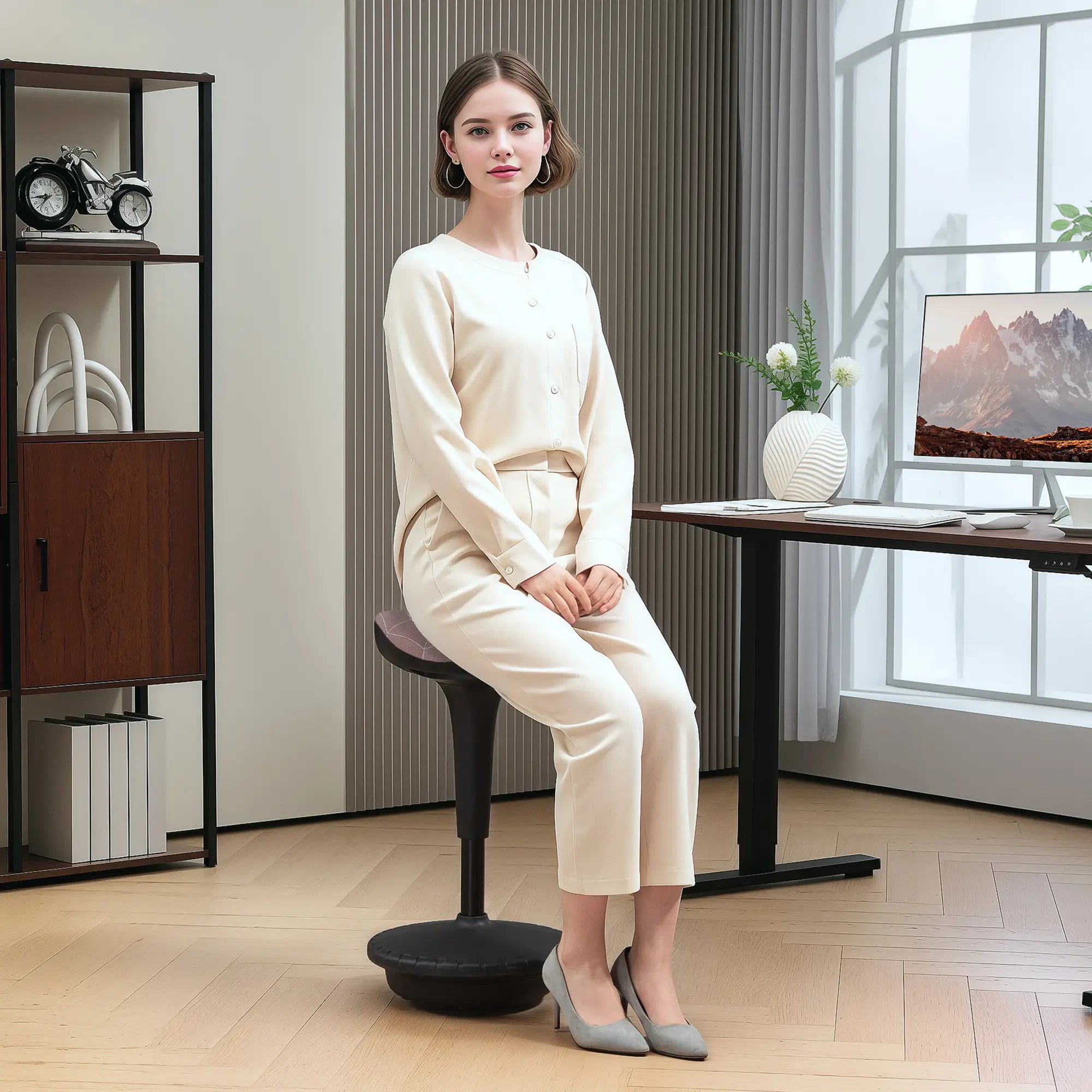 Backless Wobble Stool, Adjustable Standing Desk Chair, Brown Office Chairs at Gallery Canada