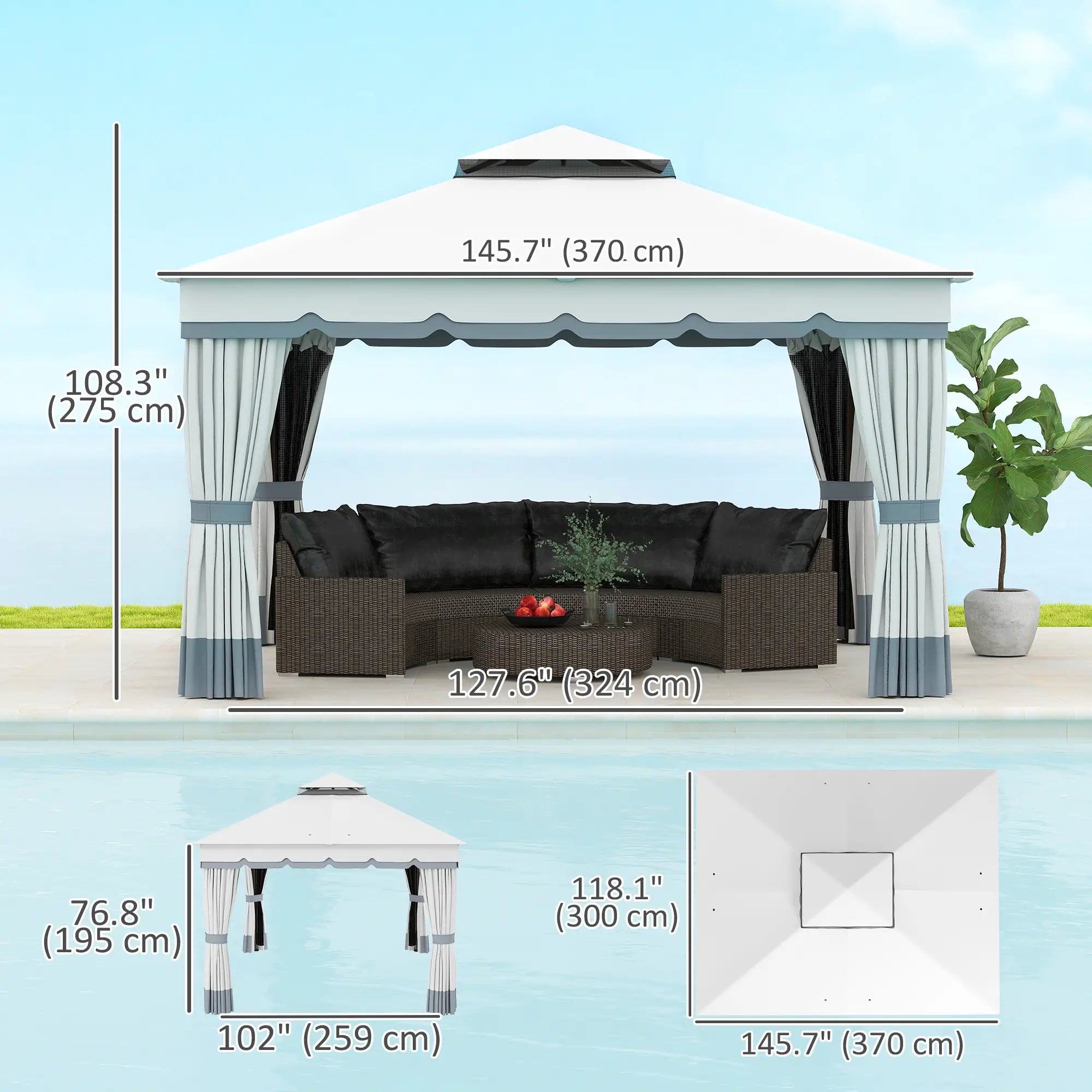 10' x 12' Double Roof Gazebo, Outdoor Shelter with Netting, Curtains Gazebos at Gallery Canada