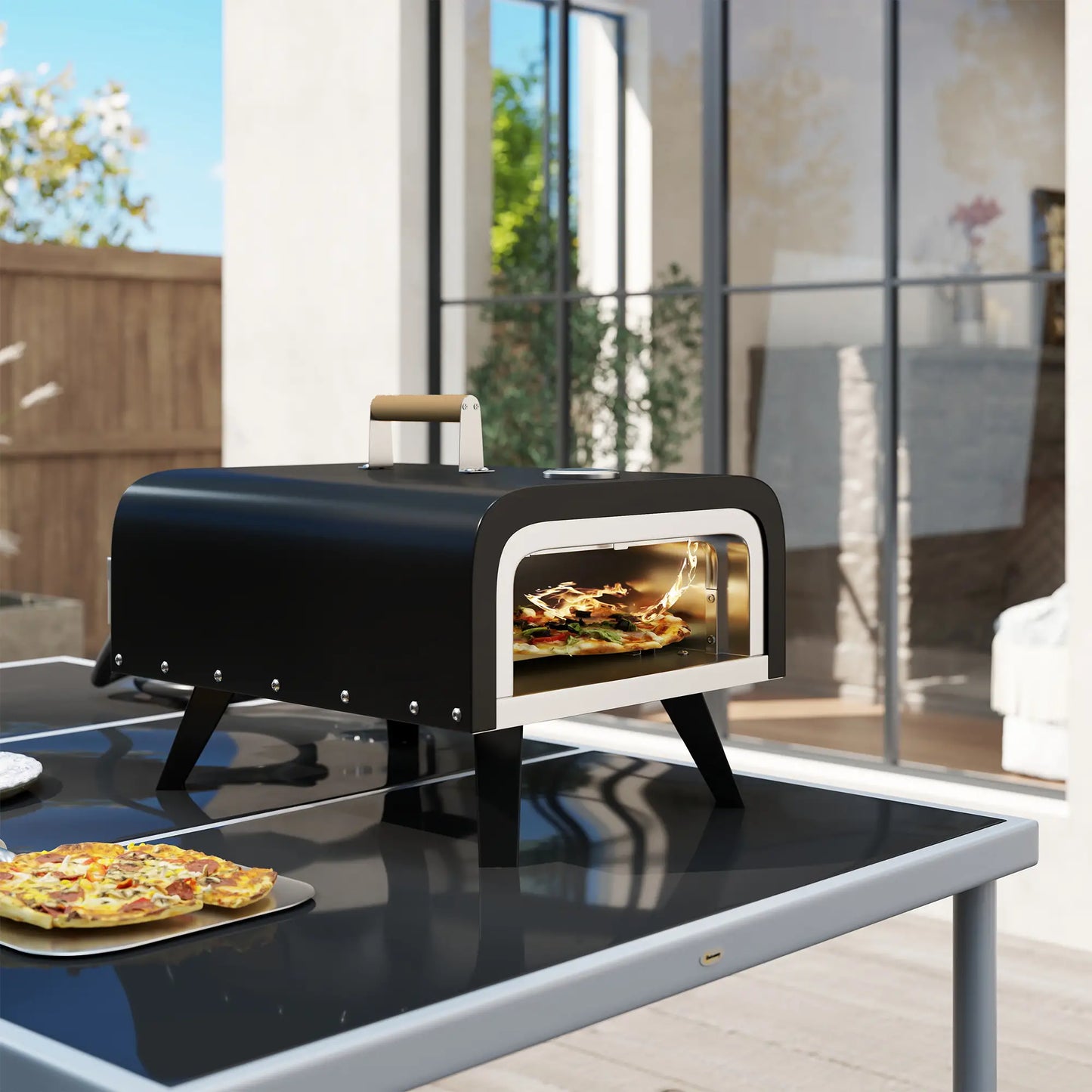 Portable Gas Pizza Oven, 12" Stone, Thermometer, Foldable Legs, Black Propane Gas Grills at Gallery Canada