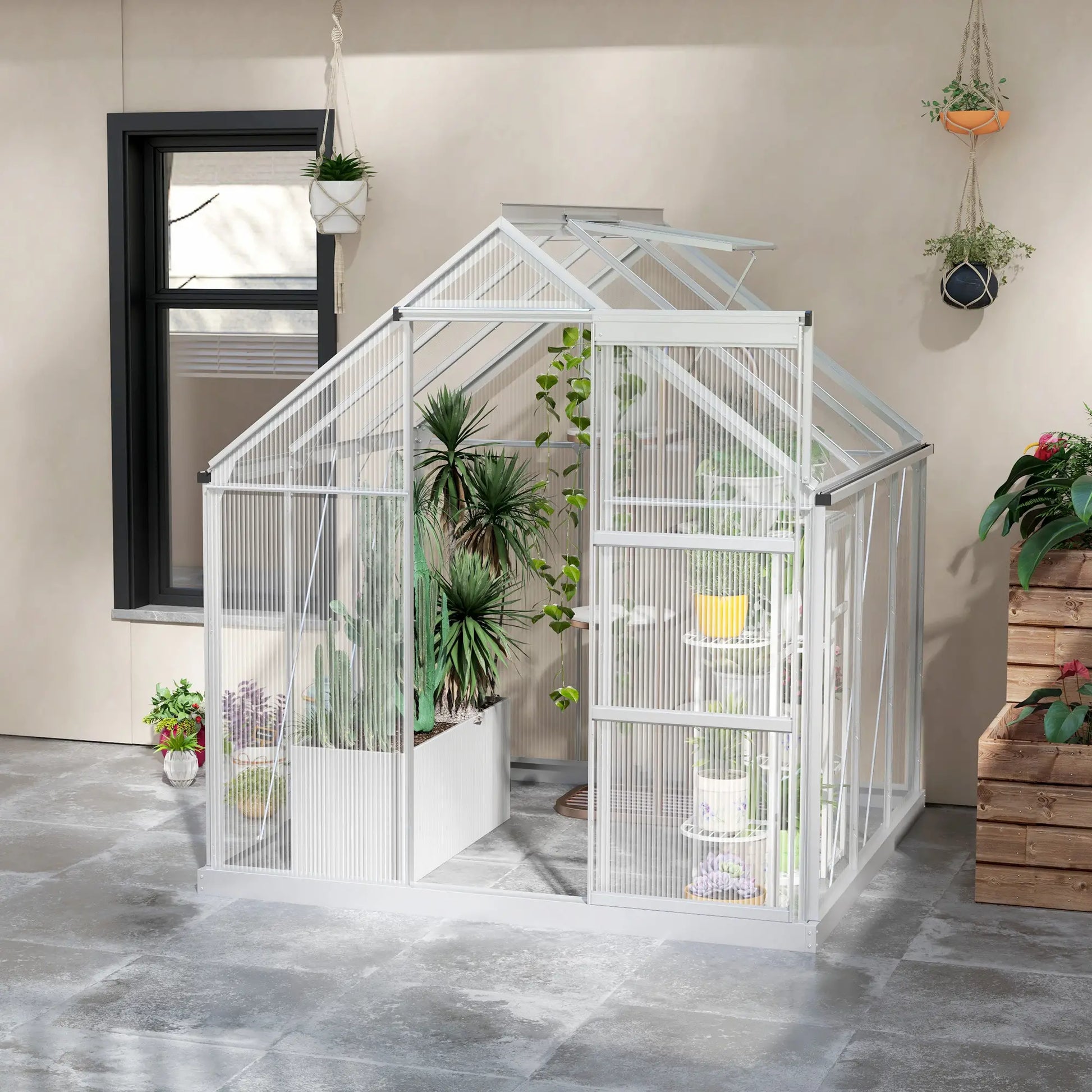 6' x 6' Walk-In Greenhouse, Polycarbonate, Sliding Door, Window, Silver Walk In Greenhouses at Gallery Canada
