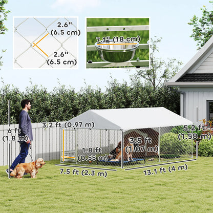Outdoor Dog Run With Adjustable Bowls, Waterproof Cover, 13.1' x 7.5' x 5.2' Houses, Kennels & Pens at Gallery Canada