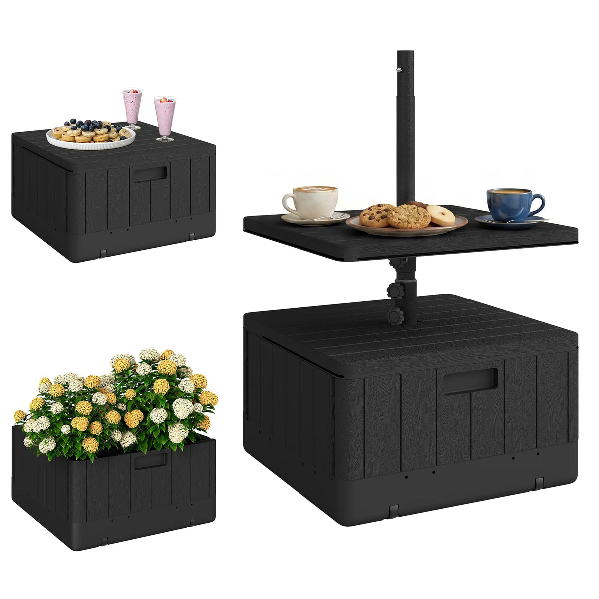 Base de parapluie robuste avec roues, plateau de table, 176 lbs, noir