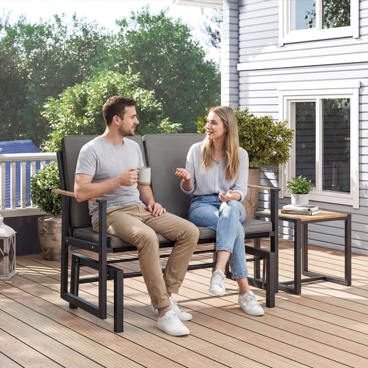 Outdoor Glider Bench For 2 Person, Thick Cushions, Dark Grey Outdoor Gliders Black, Dark Grey at Gallery Canada