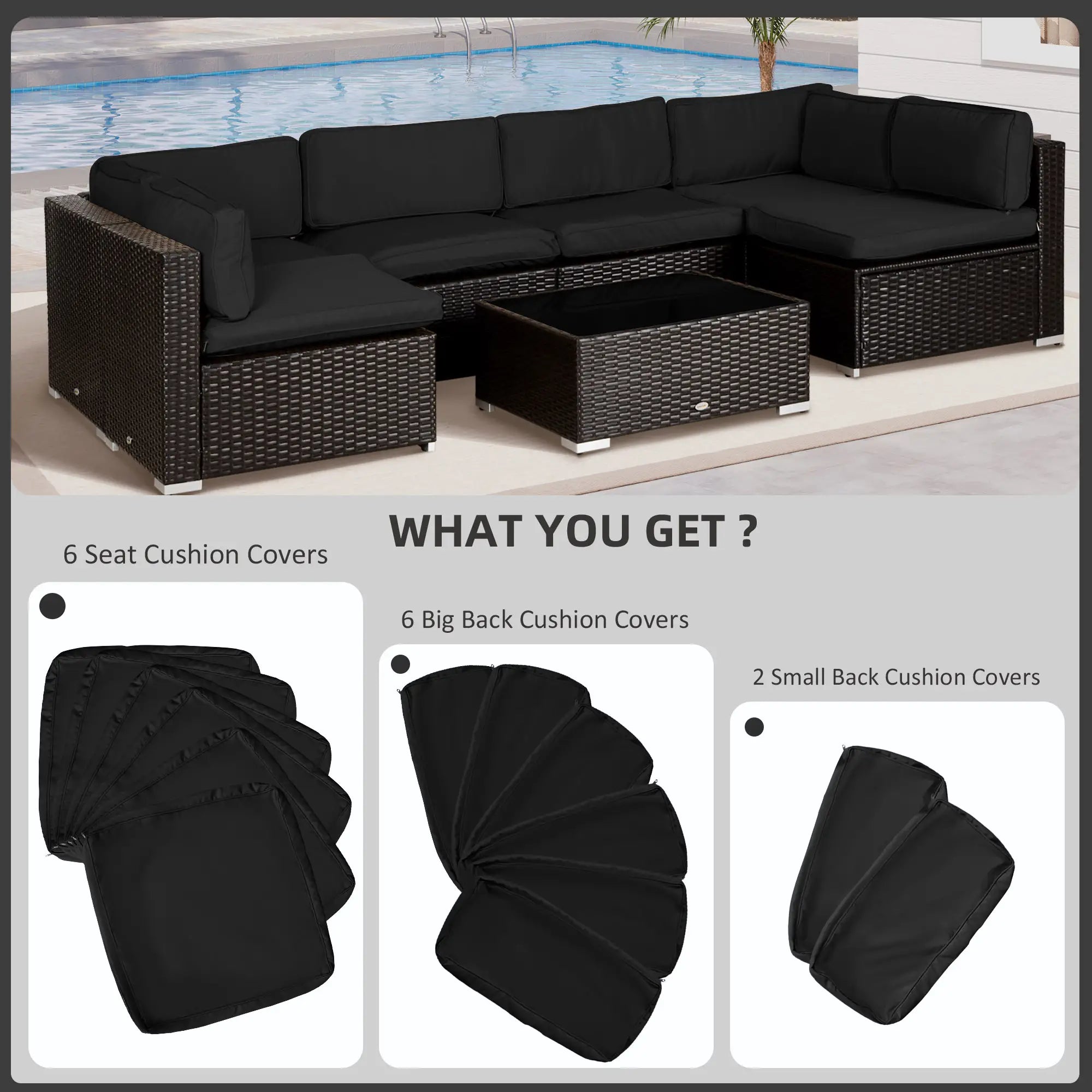 14pc Patio Rattan Sofa Set, Polyester Cover Replacement, Black Patio Chair Cushions at Gallery Canada