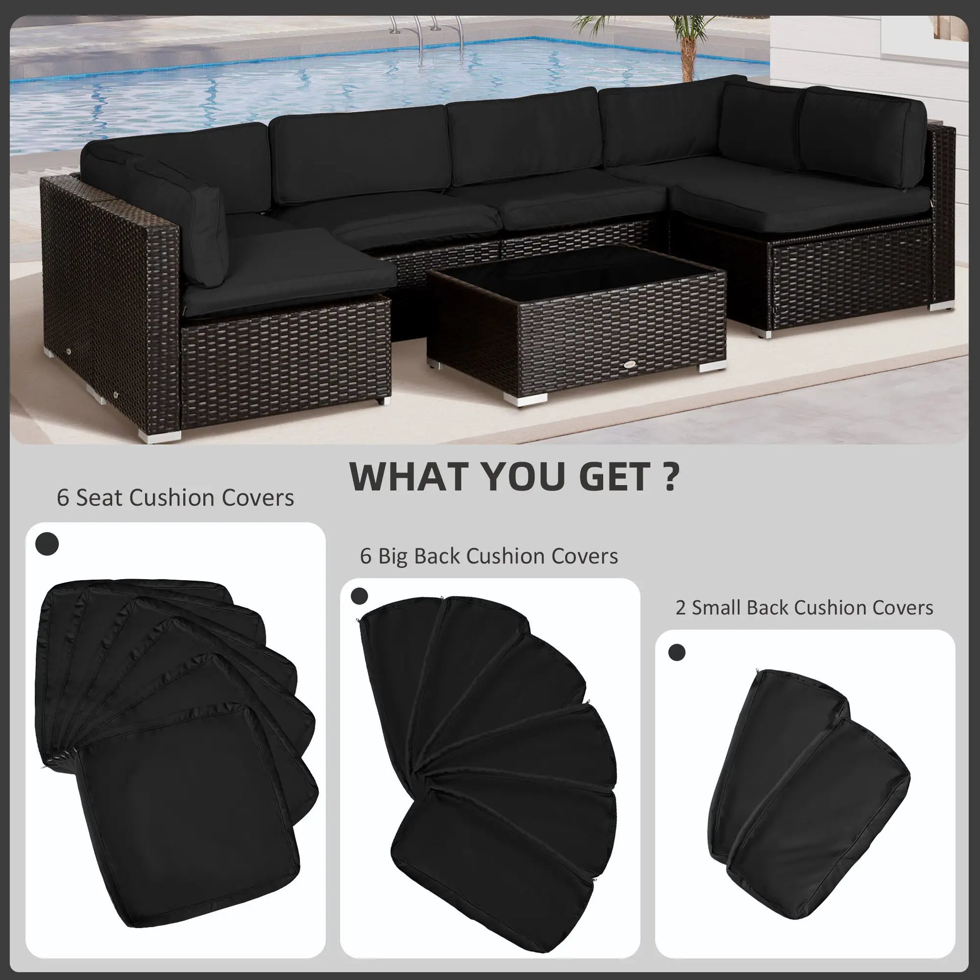 14pc Patio Rattan Sofa Set, Polyester Cover Replacement, Black Patio Chair Cushions at Gallery Canada