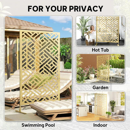 Metal Outdoor Privacy Screen, Freestanding Divider, 79" x 47", Gold Side Awnings at Gallery Canada