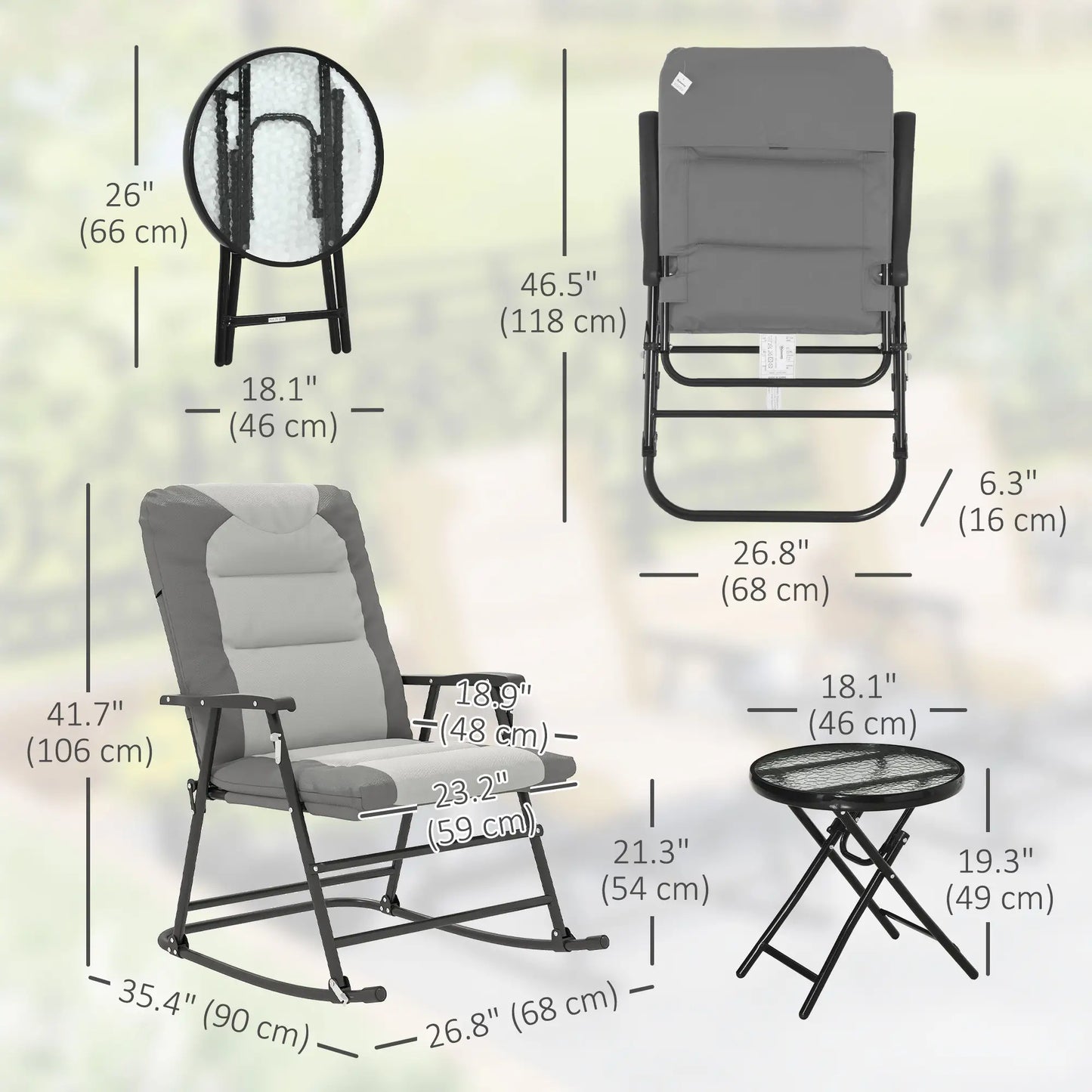 3-Piece Foldable Rocking Chair Set, Light Grey Outdoor Rocking Chairs at Gallery Canada