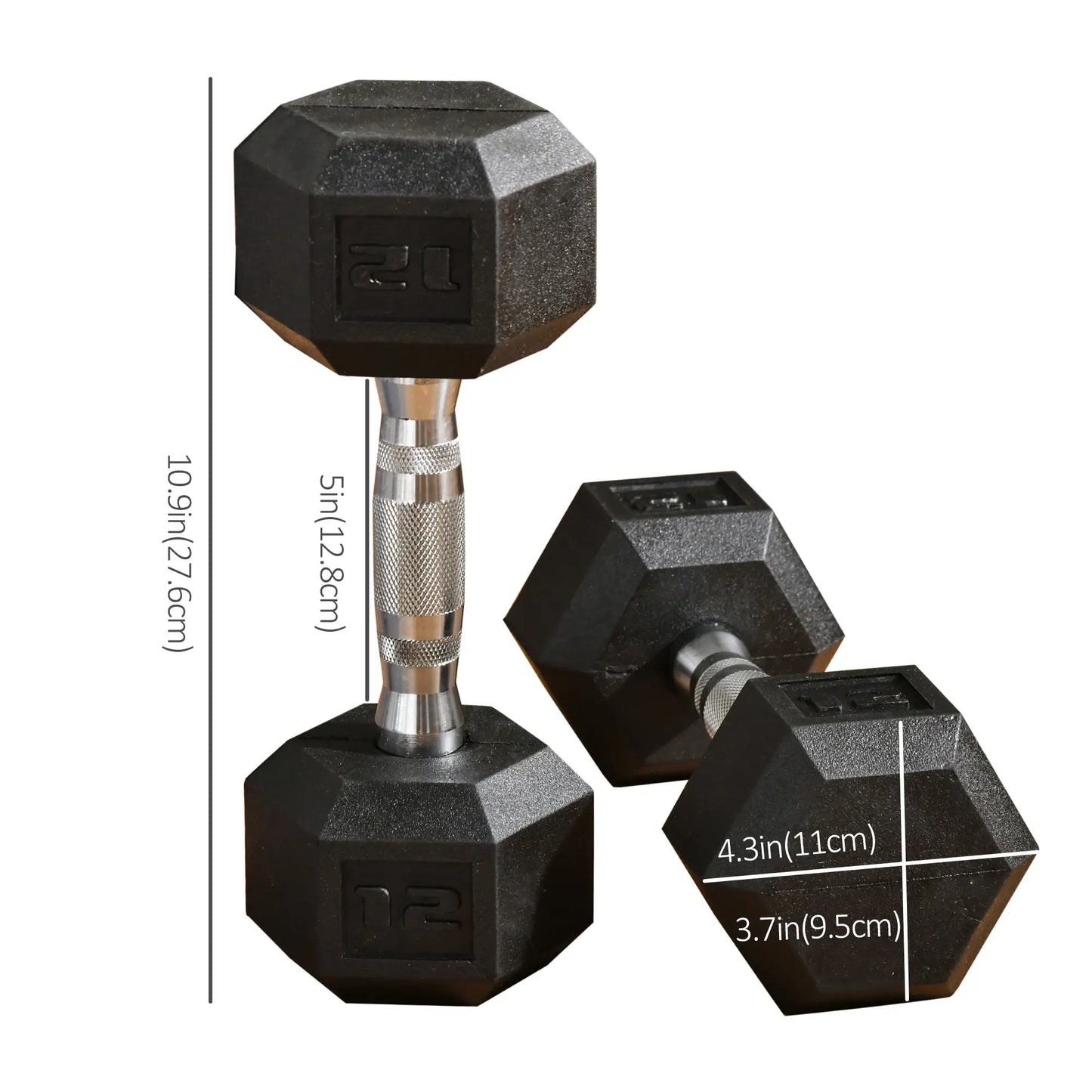 Rubber Dumbbells Weight Set, 24lbs Total, 12lbs Each, Black Dumbbells & Barbells at Gallery Canada