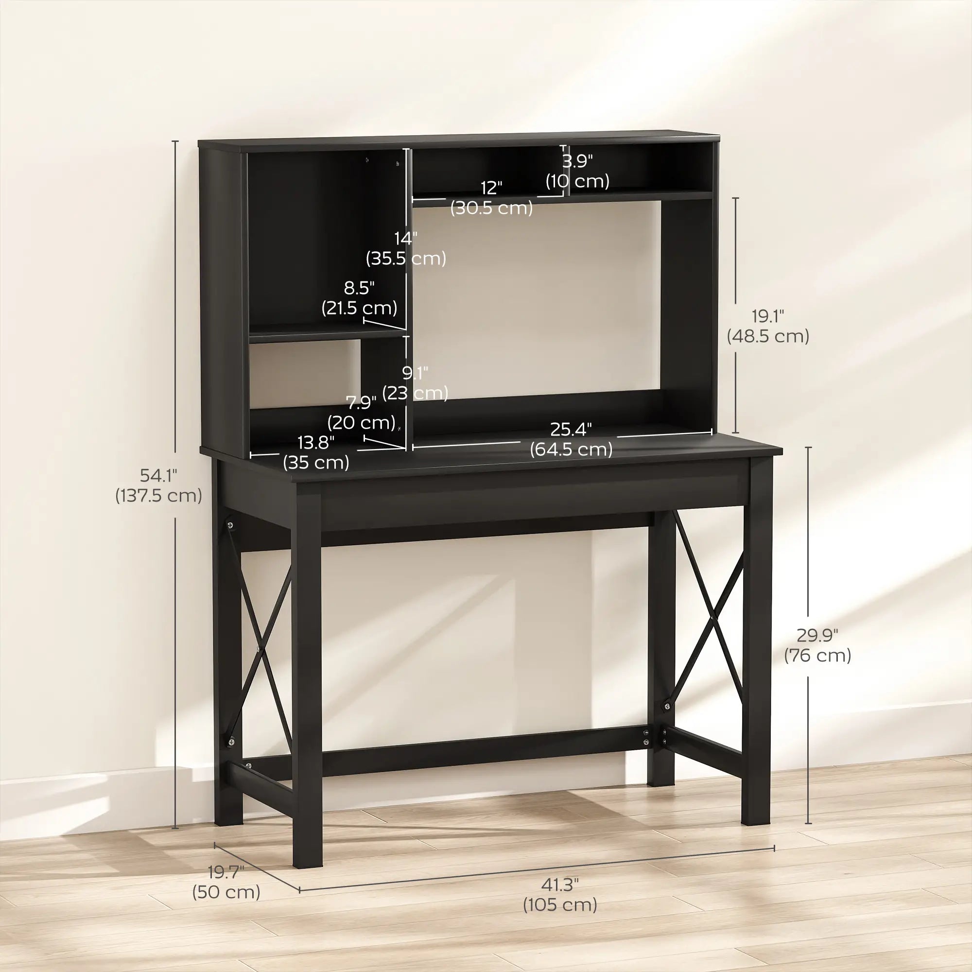 Computer Desk with Hutch, Home Office Table with Storage Shelves, Black Computer Desks at Gallery Canada