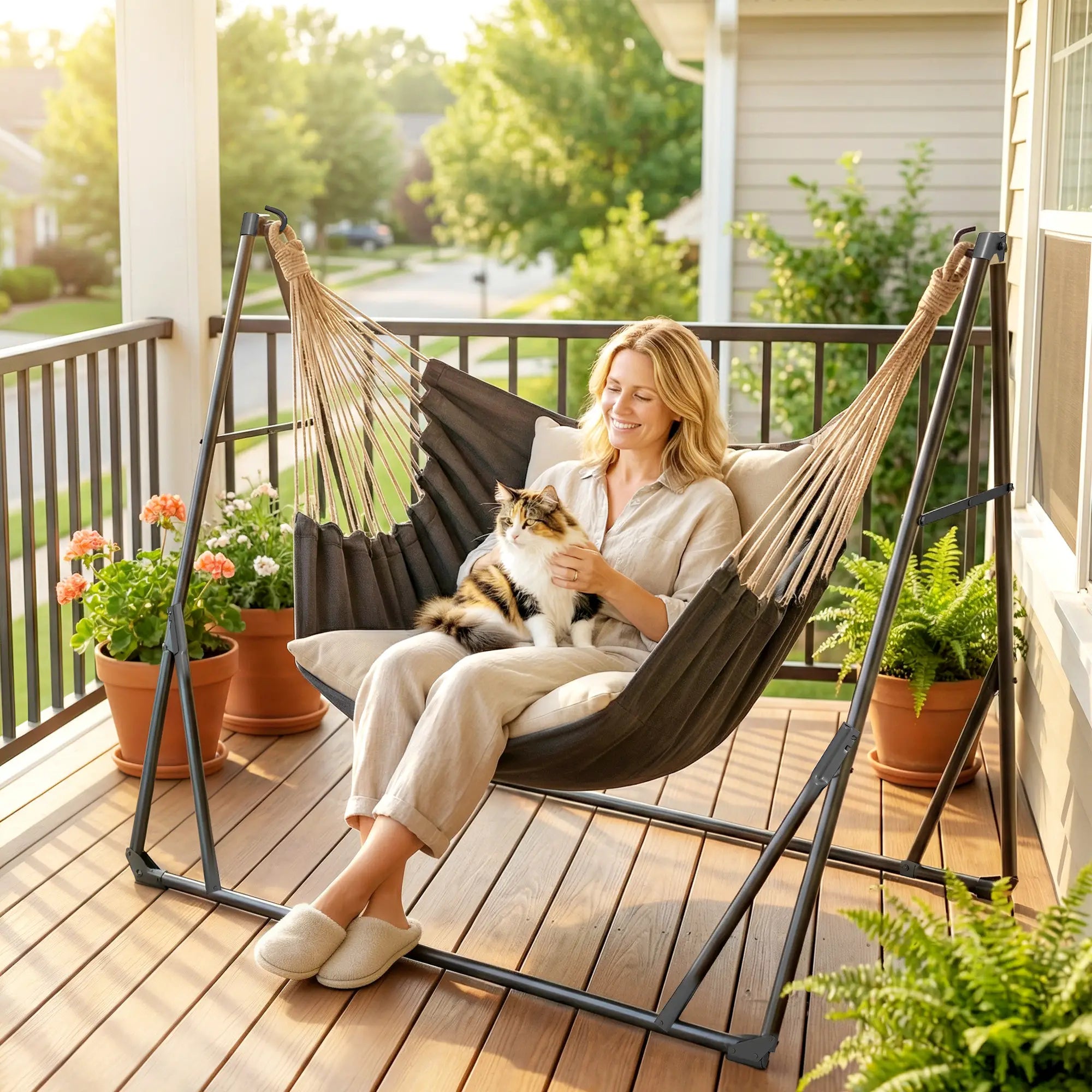 9.5ft Portable Adjustable Foldable Steel Hammock Stand, Black Hammock Stands at Gallery Canada