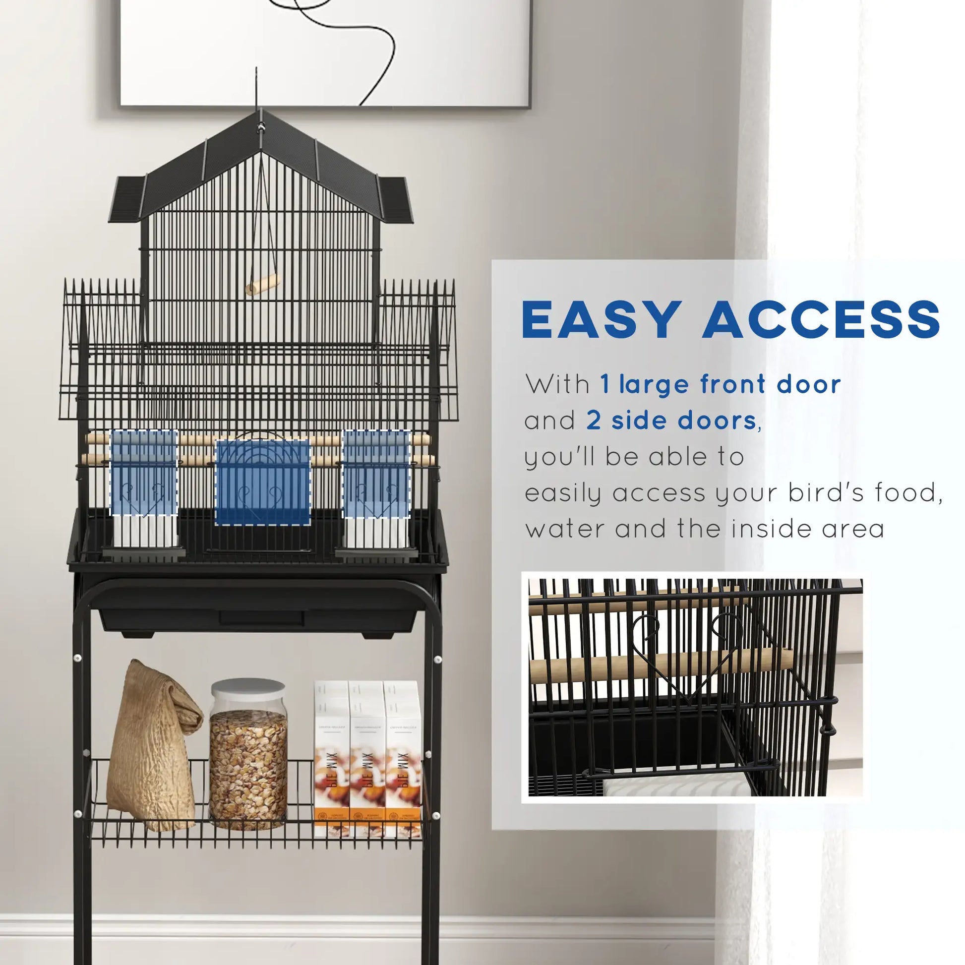 48" Bird Cage with Perch, Swing, Food Container, Slide-out Tray Bird Cages at Gallery Canada