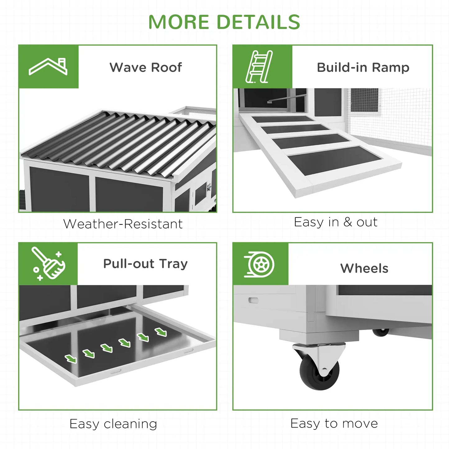 Wooden Chicken Coop, Rabbit Hutch With Large Run, Dark Grey