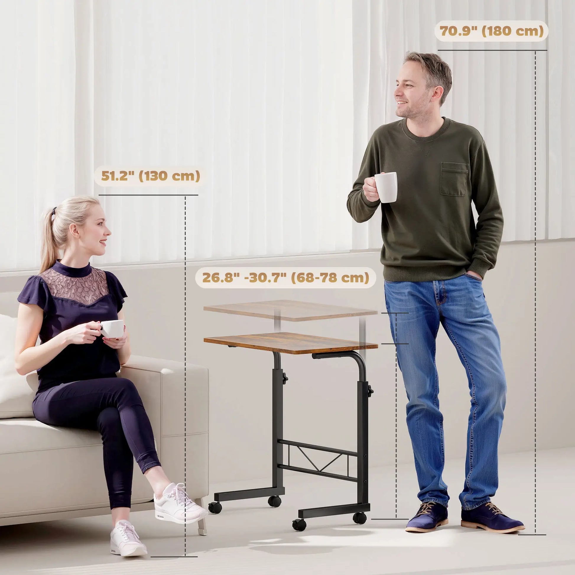 Mobile Standing Desk, Adjustable Height, 23.5 Inch, Rustic Brown, Brown Side Tables at Gallery Canada