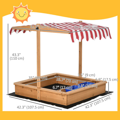 Kids Wooden Sandbox, Adjustable Height Cover, Bottom Liner, Seat, Plastic Basins, for 3-7 Years Sandboxes & Accessories at Gallery Canada