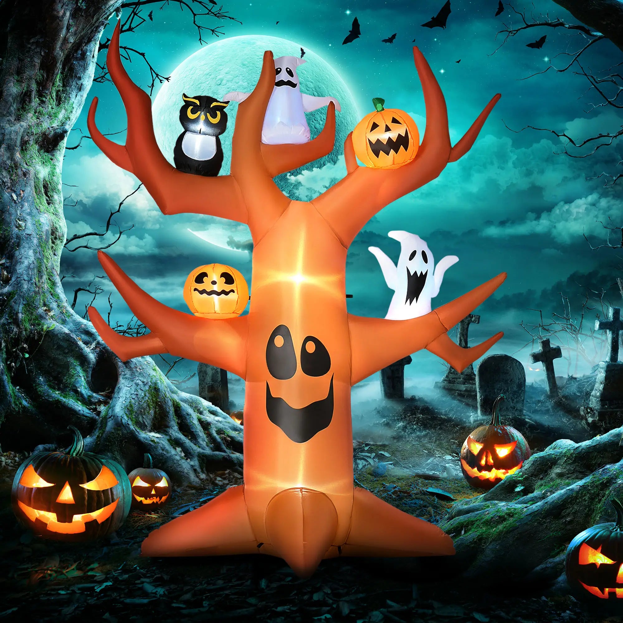 9ft Inflatable Halloween Haunted Tree, Pumpkins, Ghosts, Cat, LED Yard Display Halloween Decorations at Gallery Canada