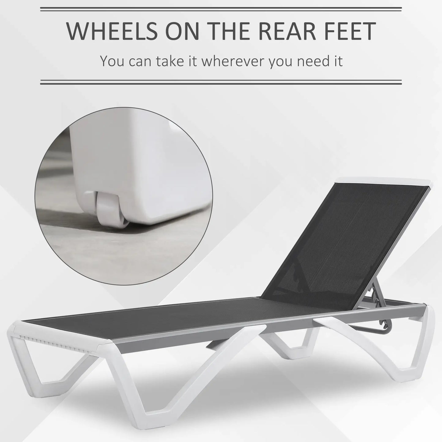 Outdoor Chaise Lounge Chair, Adjustable Back, Wheels, Mesh Fabric, Black Lounger Chairs at Gallery Canada