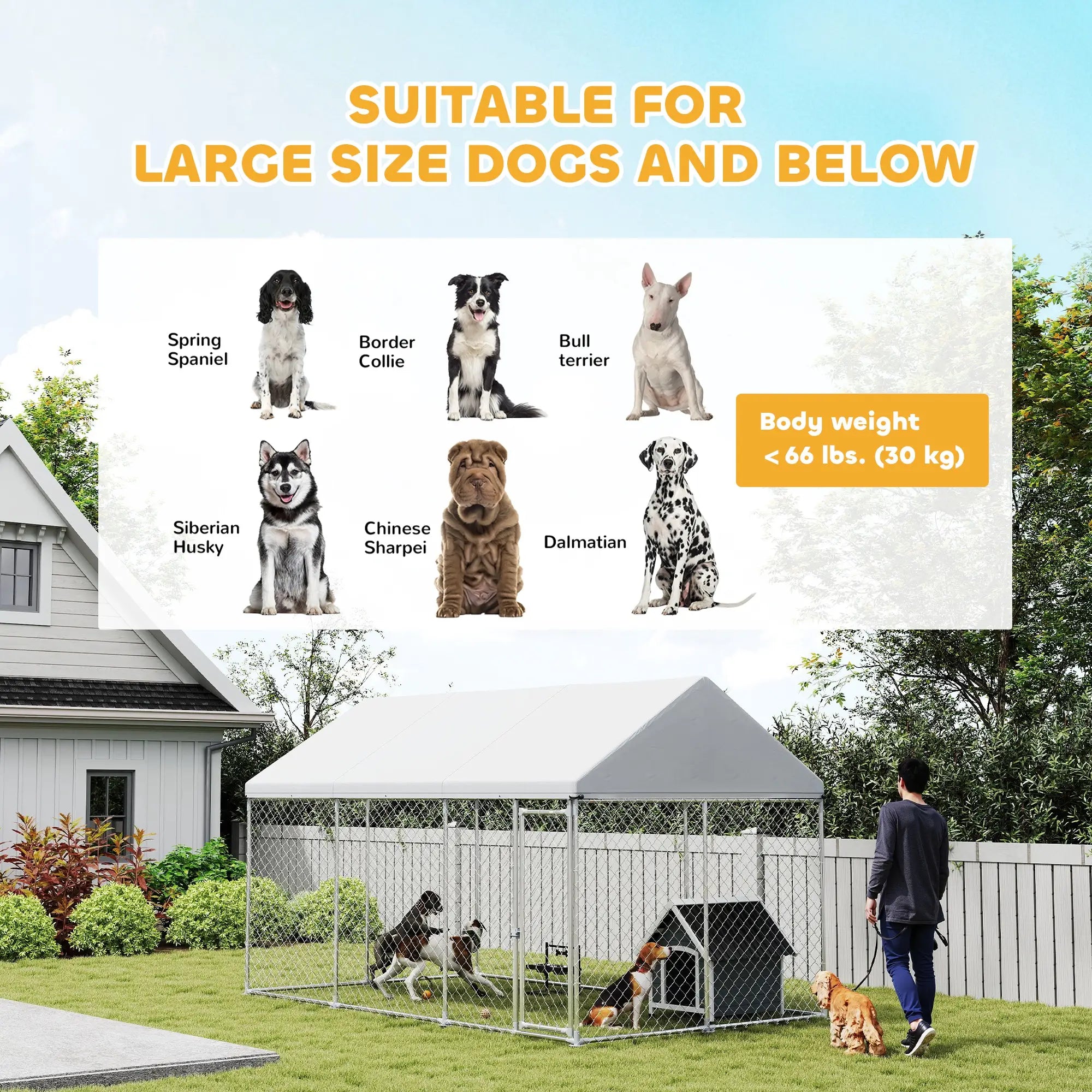 Galvanized Steel Outdoor Dog Kennel, Safety Lock, 13.1' x 7.5' x 7.8' Houses, Kennels & Pens at Gallery Canada