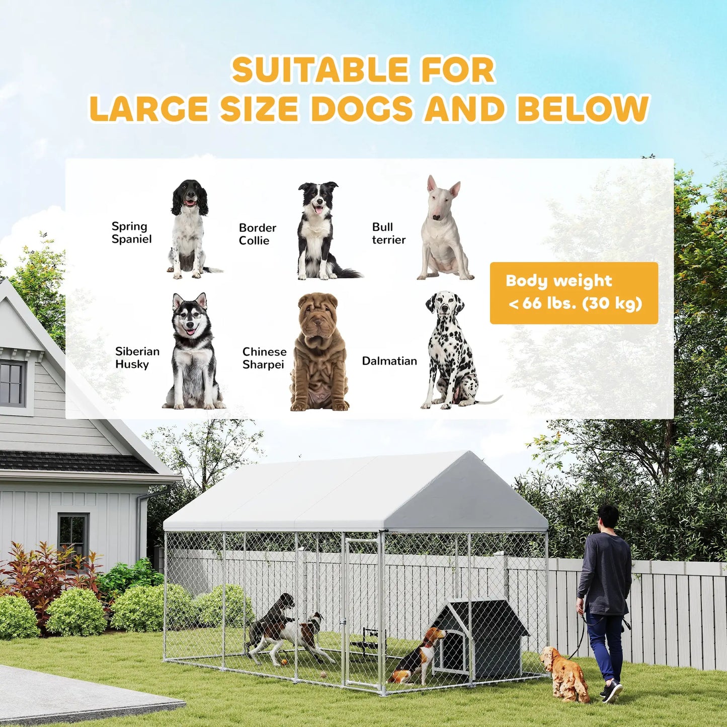 Galvanized Steel Outdoor Dog Kennel, Safety Lock, 13.1' x 7.5' x 7.8' Houses, Kennels & Pens at Gallery Canada