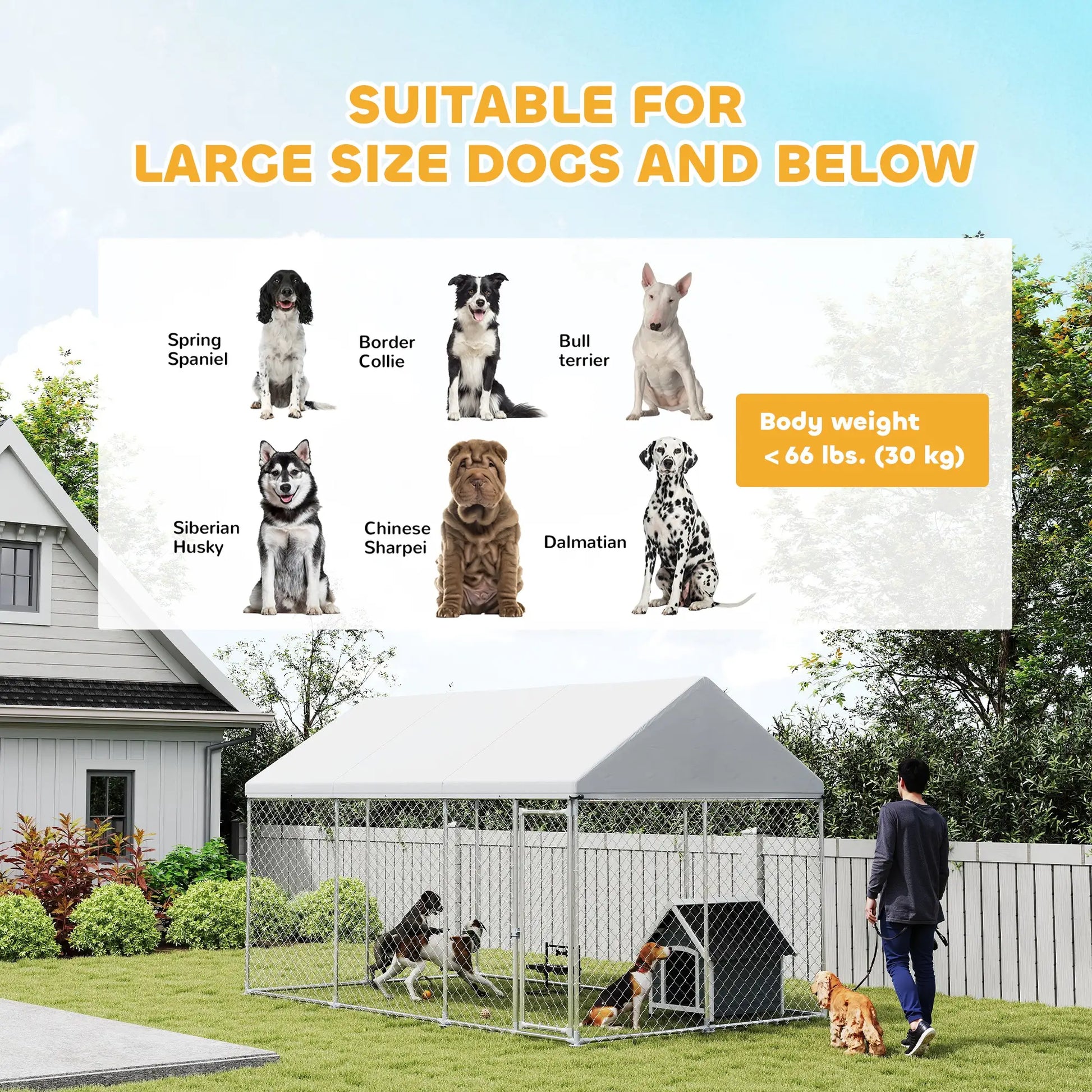 Galvanized Steel Outdoor Dog Kennel, Safety Lock, 13.1' x 7.5' x 7.8' Houses, Kennels & Pens at Gallery Canada