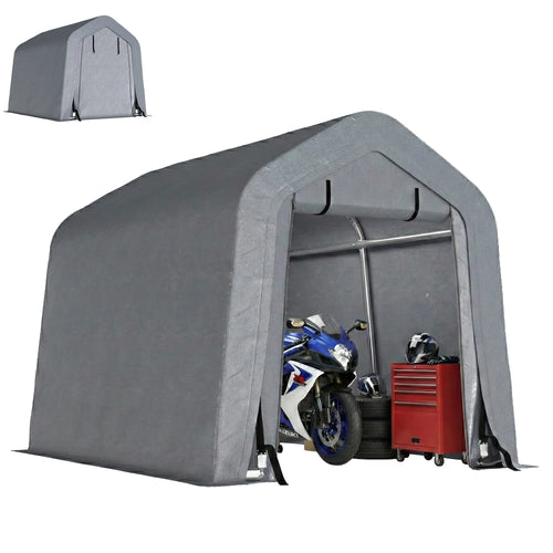 8' x 6' Carport, Sidewalls Roll-Up Door, Outdoor Storage Shelter, Dark Grey