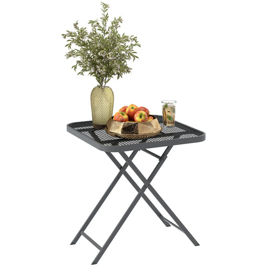 27.5" Square Outdoor Folding Table, Grid Rattan-Like Top, Light Grey Patio Dinning Tables Light Grey at Gallery Canada