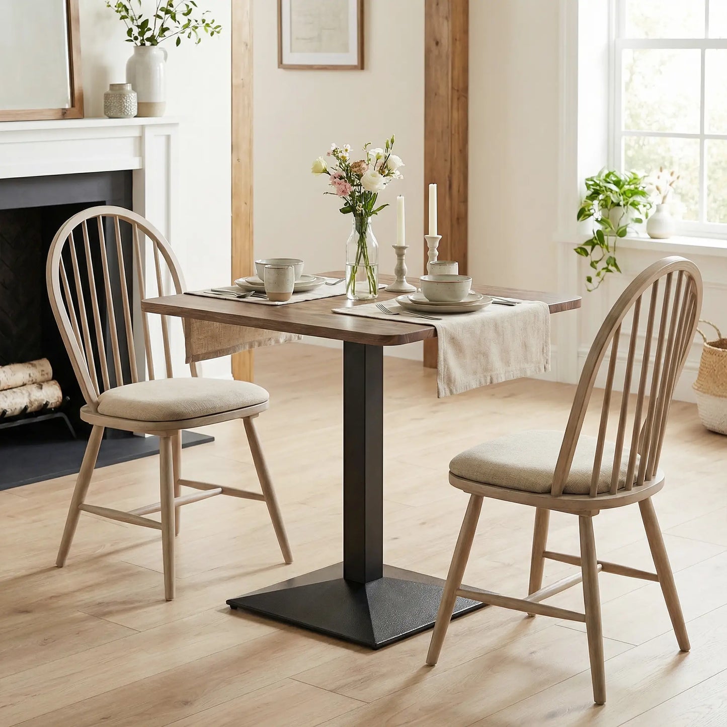 28" Square Dining Table, Walnut, Modern Steel Base, Space Saving Kitchen Table Dining Tables at Gallery Canada