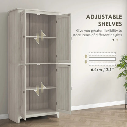 72" Freestanding Storage Cabinet, Kitchen Pantry with Doors, Shelves, Grey Kitchen Pantry Cabinets at Gallery Canada