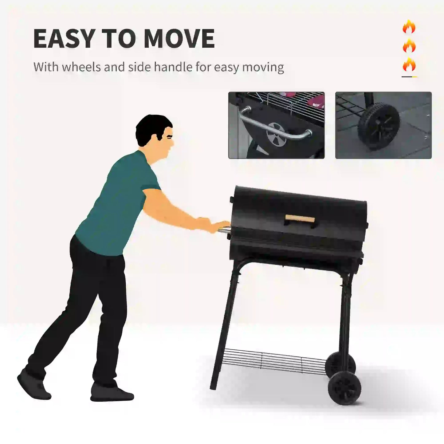 30" Charcoal Barbecue Grill With Wheels, Adjustable Rack, Storage Shelf, Charcoal Charcoal BBQ Grils at Gallery Canada
