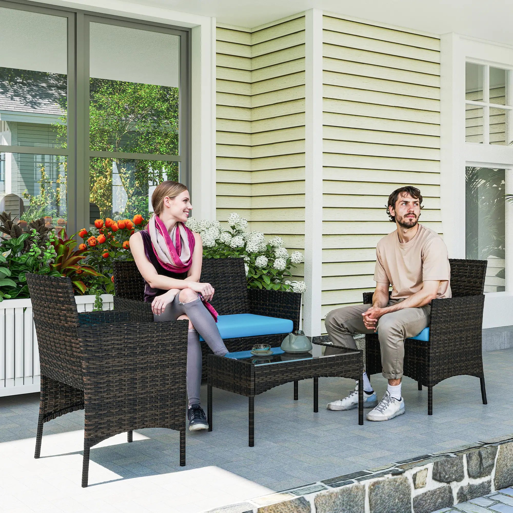 Wicker Outdoor Patio Furniture Set, 4 Pieces, Turquoise Patio Furniture Sets at Gallery Canada